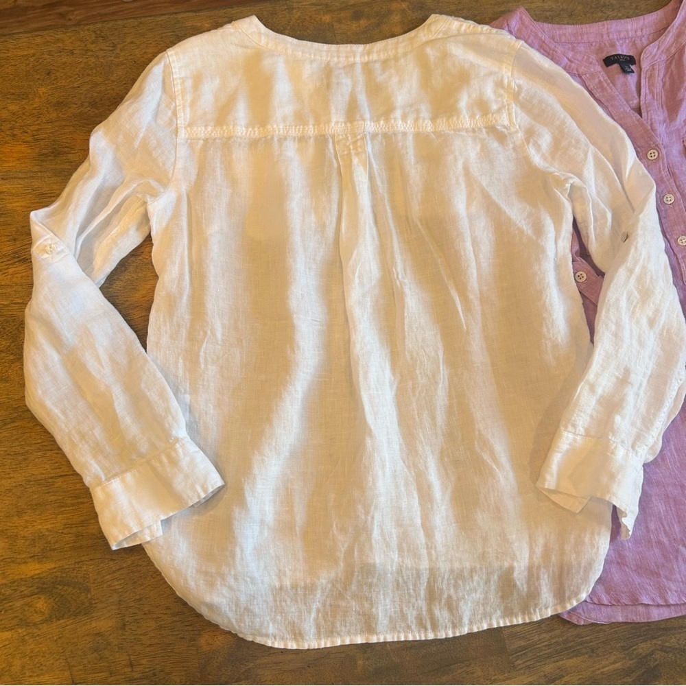 Talbots Women’s Petite Linen Henley Tops White & Lavender 2-Pack - Picture 6 of 7